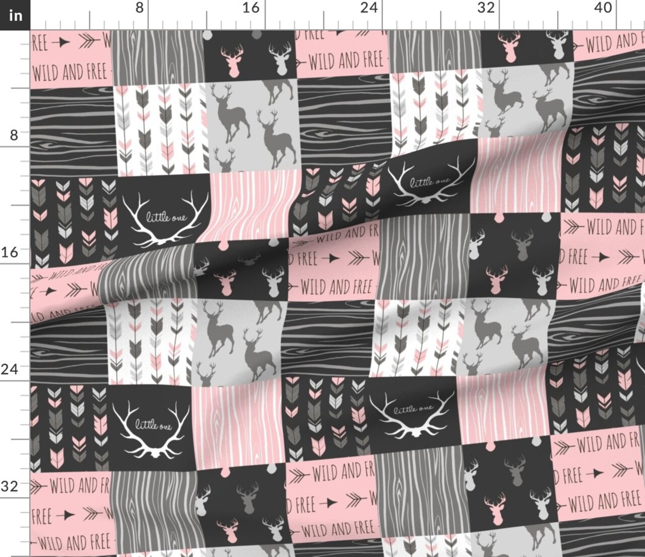 Various Fabrics by the Yard or Fat Quarter Pink Cheater Quilt Deer Woodland Baby Girl Wild And Free Cabincore Arrows Custom Printed Fabric by Spoonflower